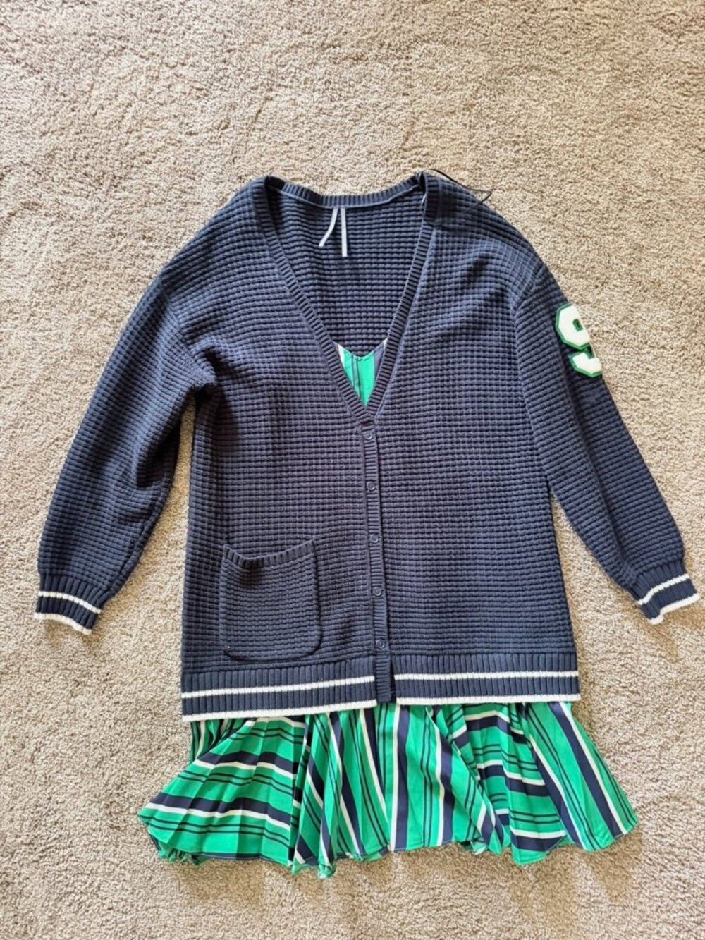 Anthropologie Oversized Varsity Twofer Cardigan Sweater Dress Womens Size M
